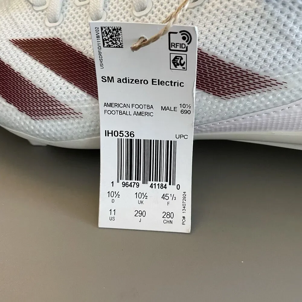 adidas Men’s Size 11 - ADIZERO ELECTRIC+ FOOTBALL CLEATS White/Maroon NEW